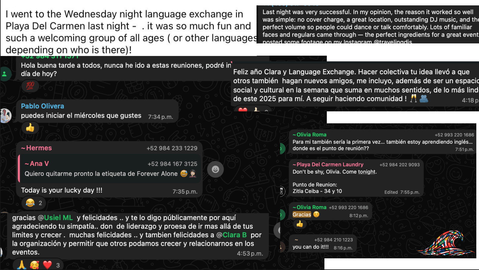 Messages from the Speaky WhatsApp community